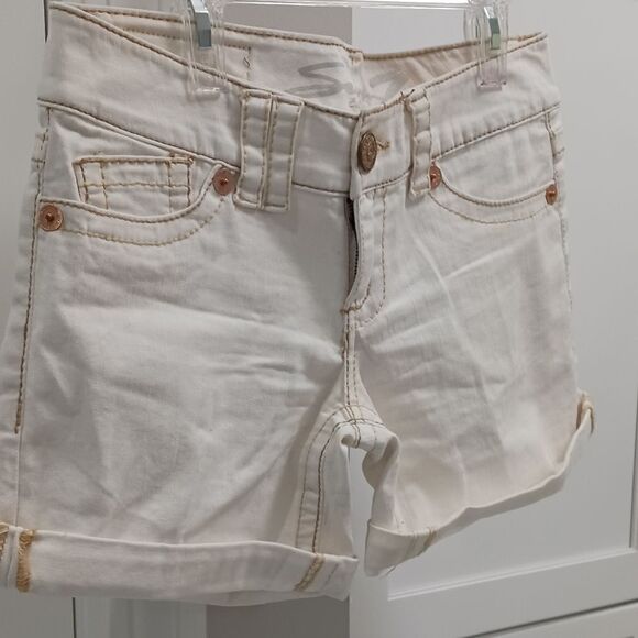 Seven7 Roll up Shorts Ivory with Gold Stitching Sz 27 Jeans - Picture 3 of 12